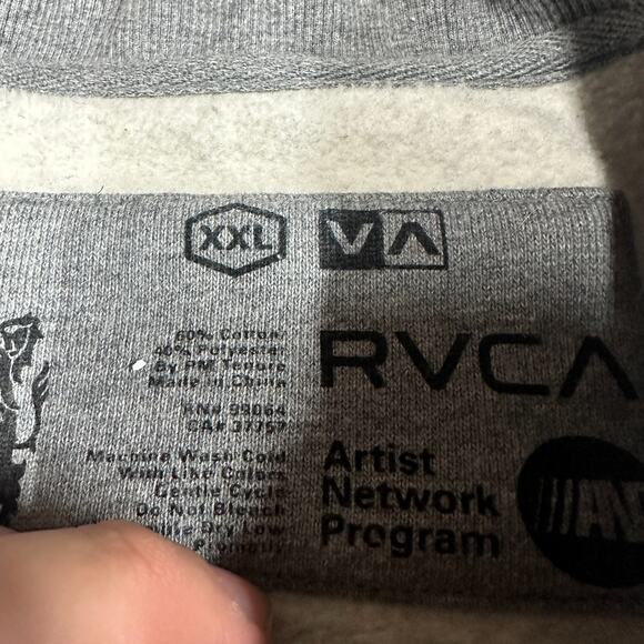 RVCA Mens Long Sleeve Crew Sweatshirt Pullover Middle Finger Gray Size XXL - Picture 7 of 8